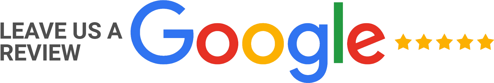 “Leave us a Google review” banner with Google logo and five gold stars
