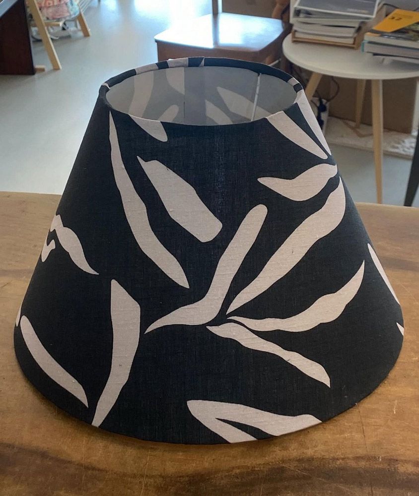 A Black Lampshade With White Leaf-like Patterns — Brightway Lighting in Lismore, NSW