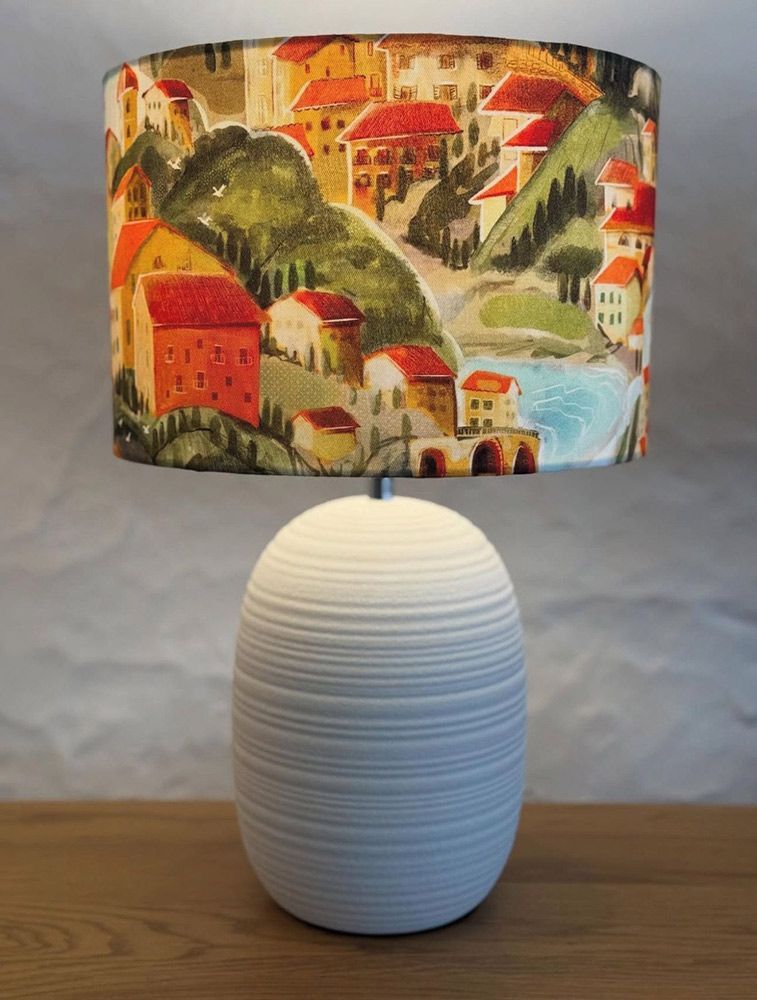 White Lamp With Textured Base, Topped With A Lampshade — Brightway Lighting in Lismore, NSW