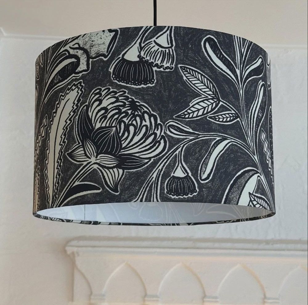 Dark Floral Lampshade Hanging From Ceiling — Brightway Lighting in Lismore, NSW