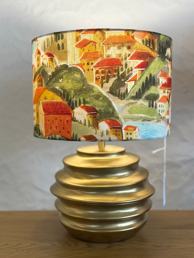 Gold Lamp Base With A Colorful Lampshade — Brightway Lighting in Lismore, NSW