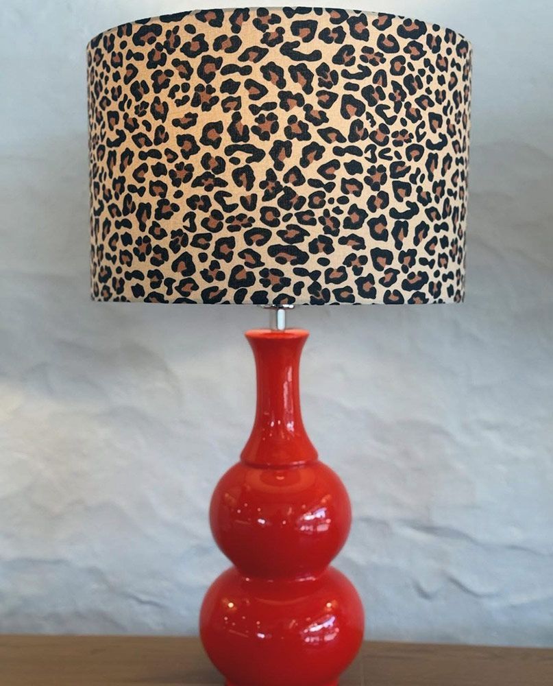 Red Lamp With Leopard Print Shade — Brightway Lighting in Lismore, NSW
