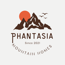 Logo: Brown mountain range with orange sun and birds;
