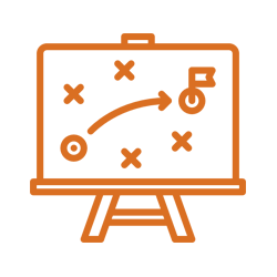 Un icono de una pizarra con una estrategia.