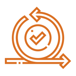 Un círculo con una marca de verificación dentro y dos flechas apuntando en direcciones opuestas.