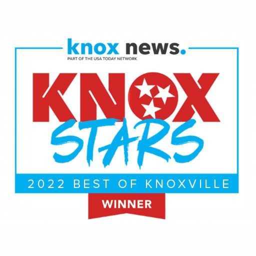 Knox News Knox Stars 2022 Best of Knoxville winner badge with red, blue, and white text