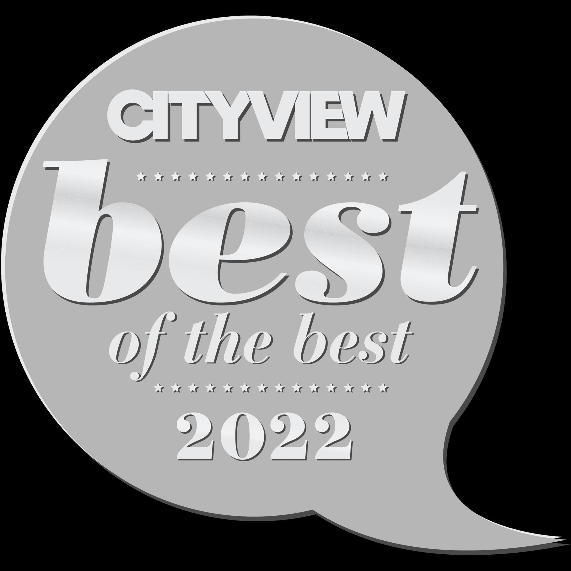 Silver "Cityview best of the best 2022" award badge on gray background