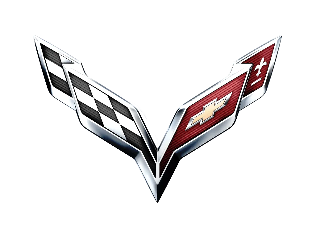 Chevrolet Corvette emblem with crossed flags in black, white, red, and gold