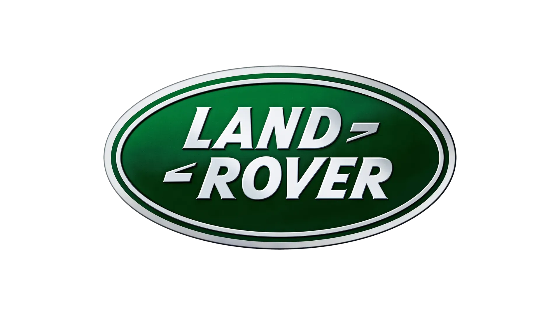 Land Rover logo in white text on a green oval badge with silver outline