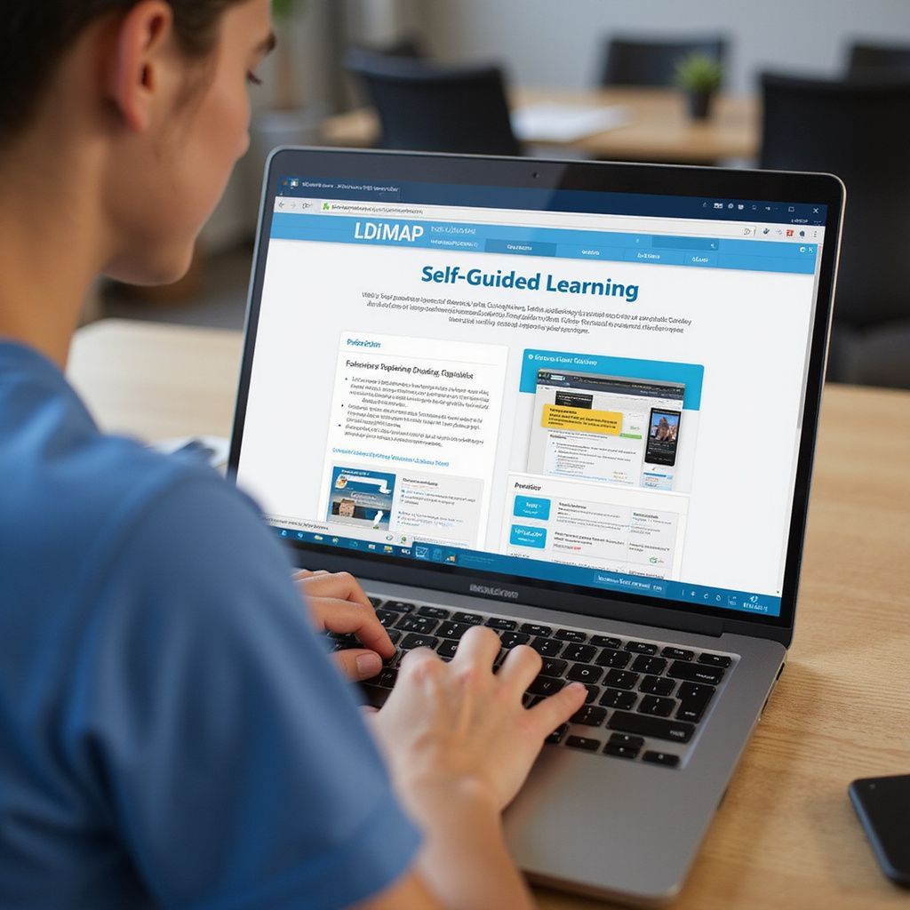 Person using a laptop, viewing a website titled