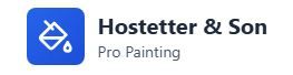 Blue square logo with a white paint bucket icon, next to text reading: Hostetter & Son Pro Painting.