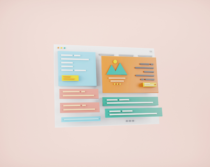 A 3d rendering of a web page on a pink background.