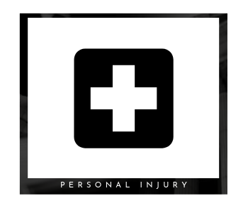 Black medical cross icon with “PERSONAL INJURY” text below in a bordered square logo