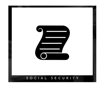 Black Social Security emblem with a stylized scroll and the words “SOCIAL SECURITY” below.