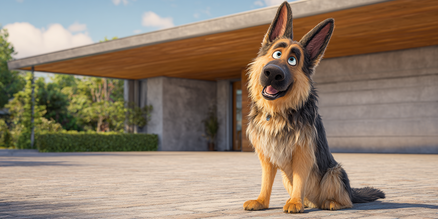A close up of a german shepherd dog looking at the camera.
