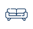 Blue outline of a two-seat sofa with curved arms and legs. | Driver's Choice