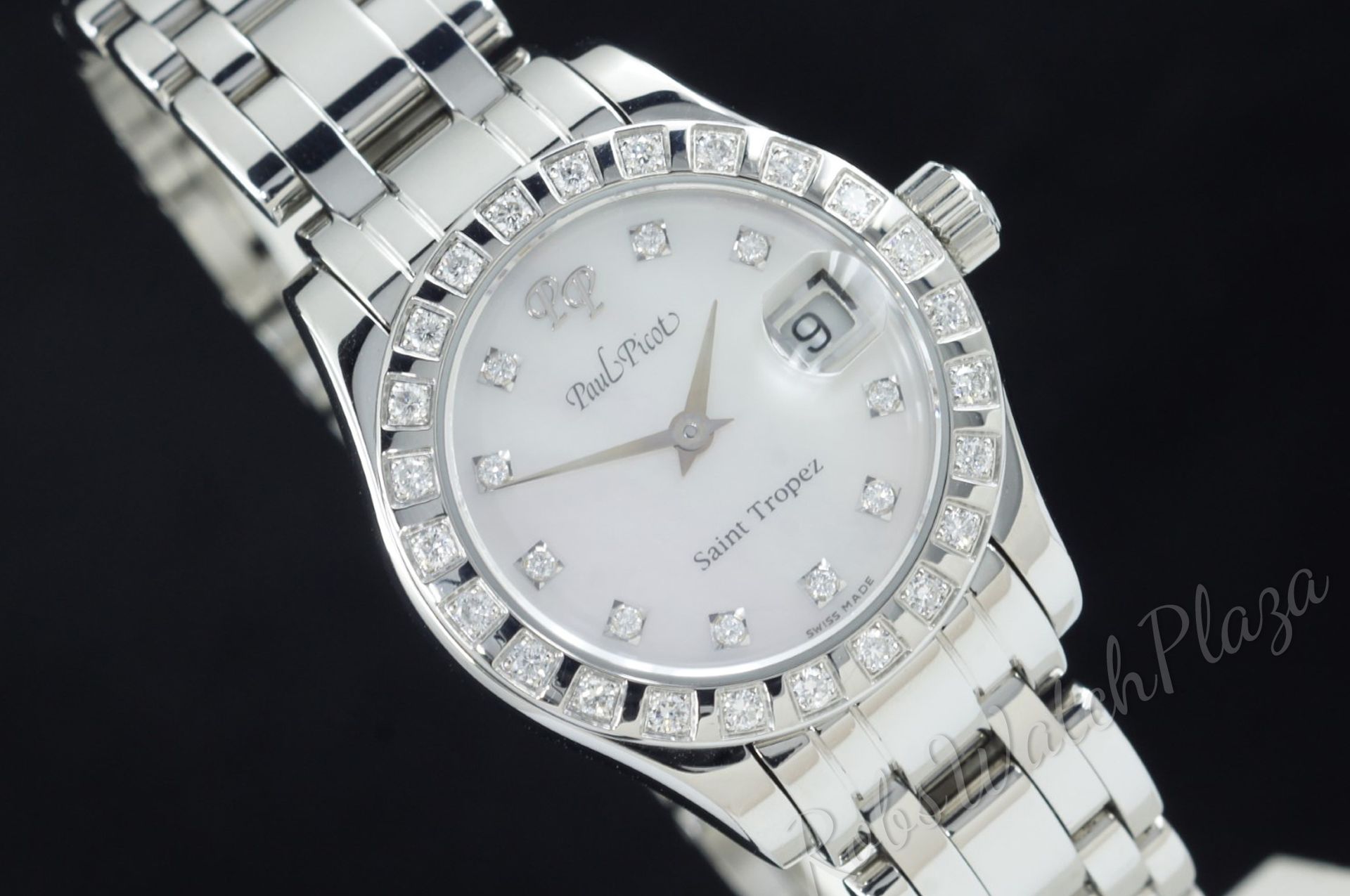 Foto horloge vooraanzicht van een Paul Picot Saint Tropez Diamonds Ladies MOP Dial Quartz 4084