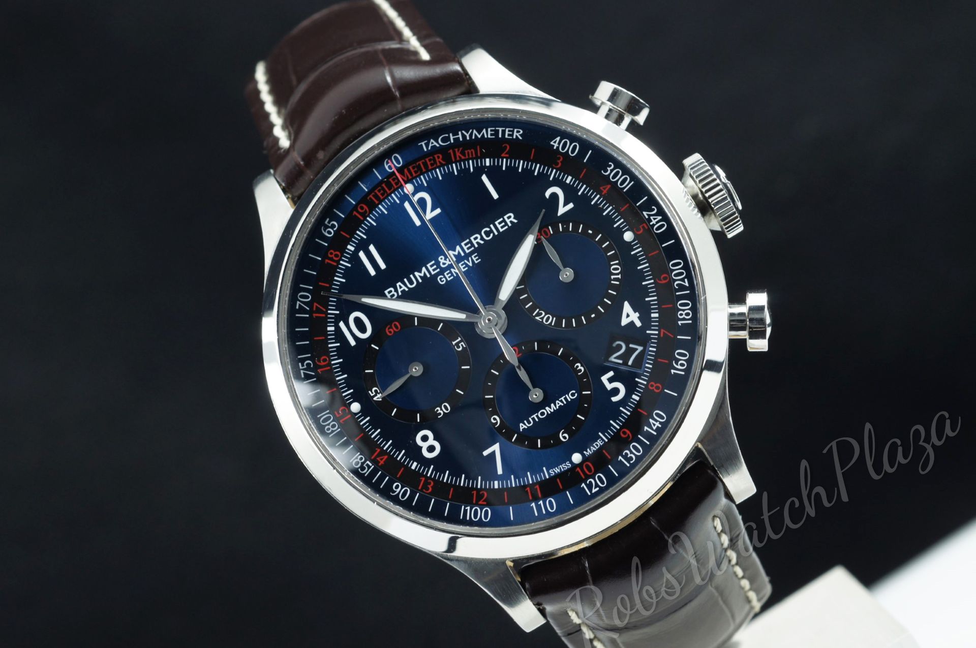 Foto horloge vooraanzicht van een Baume & Mercier Capeland Chronograph blue dial MOA10065 / 65716