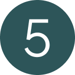 White number 5 on a dark teal circle icon