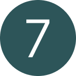 White number 7 centered in a dark teal circle on a light background