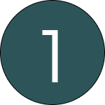 White number 1 centered in a dark teal circle