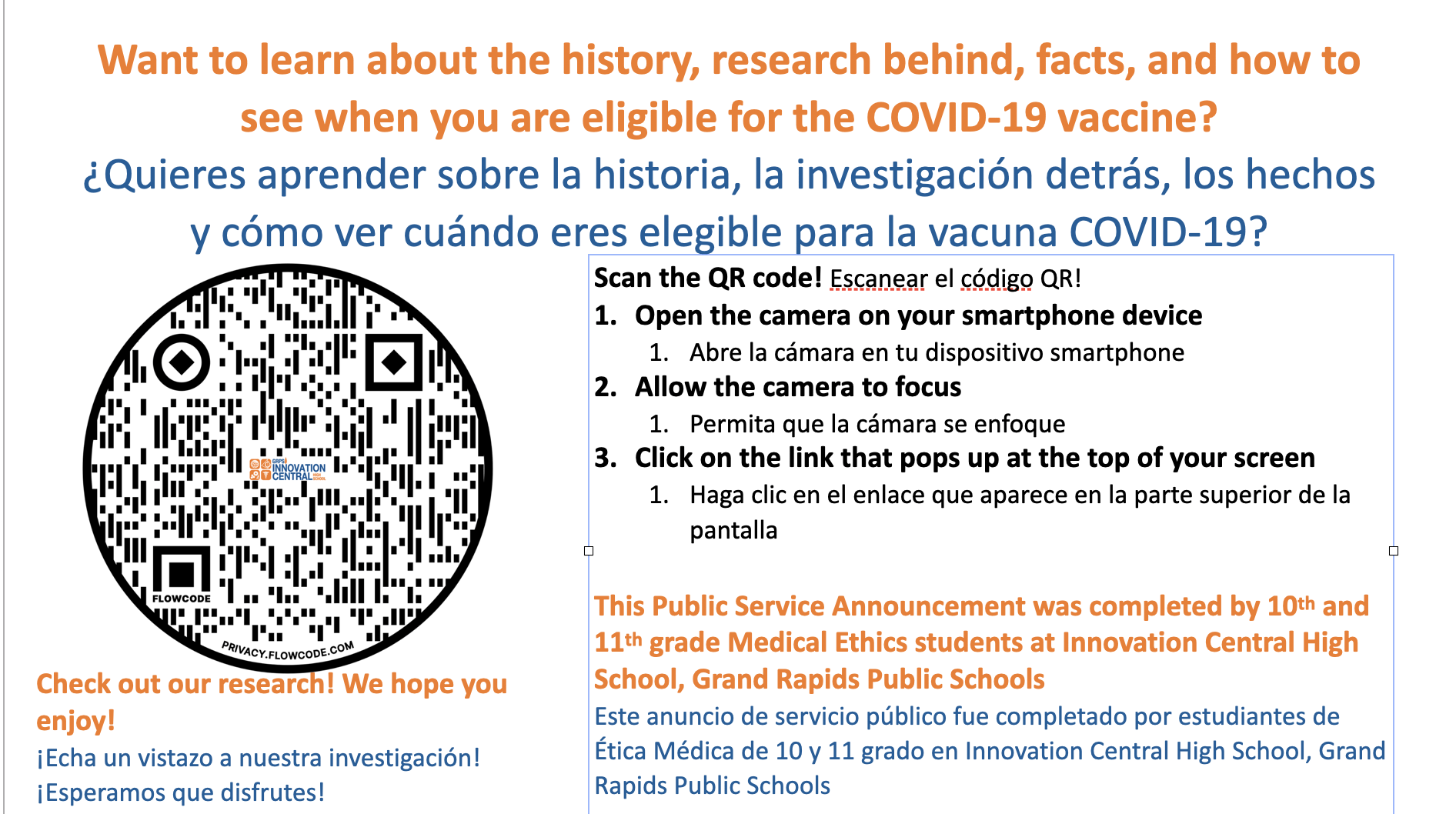 A qr code that says want to learn about the history research behind facts and how to see when you are eligible