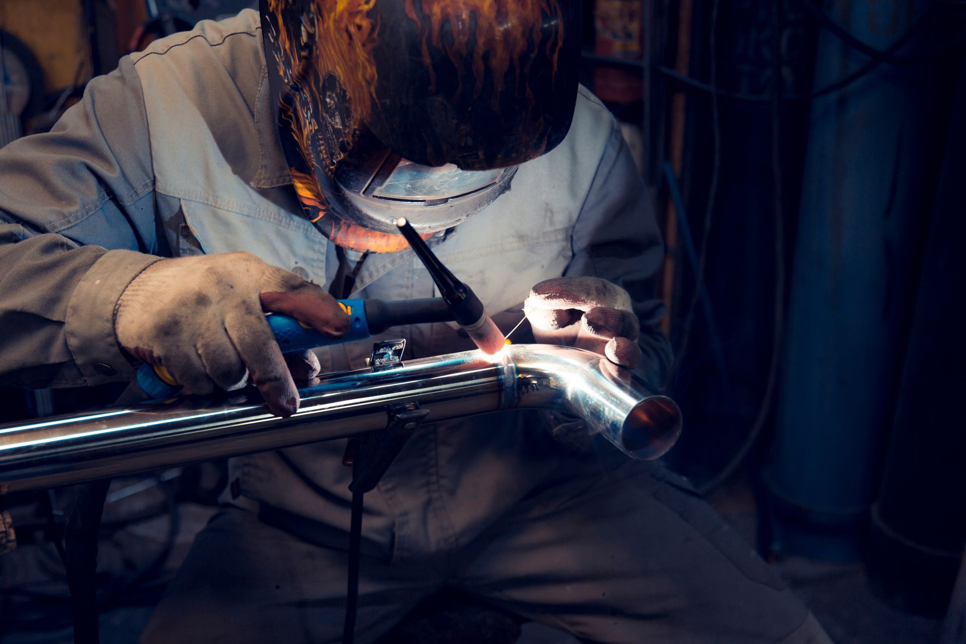 Man Doing Portable Pipe Welding