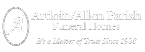 Logo of Ardoin/Allen Parish Funeral Homes, with a stylized 