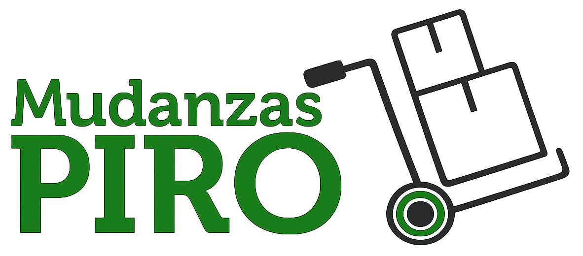 Logotipo de Mudanzas PIRO en verde con una carretilla que transporta cajas.