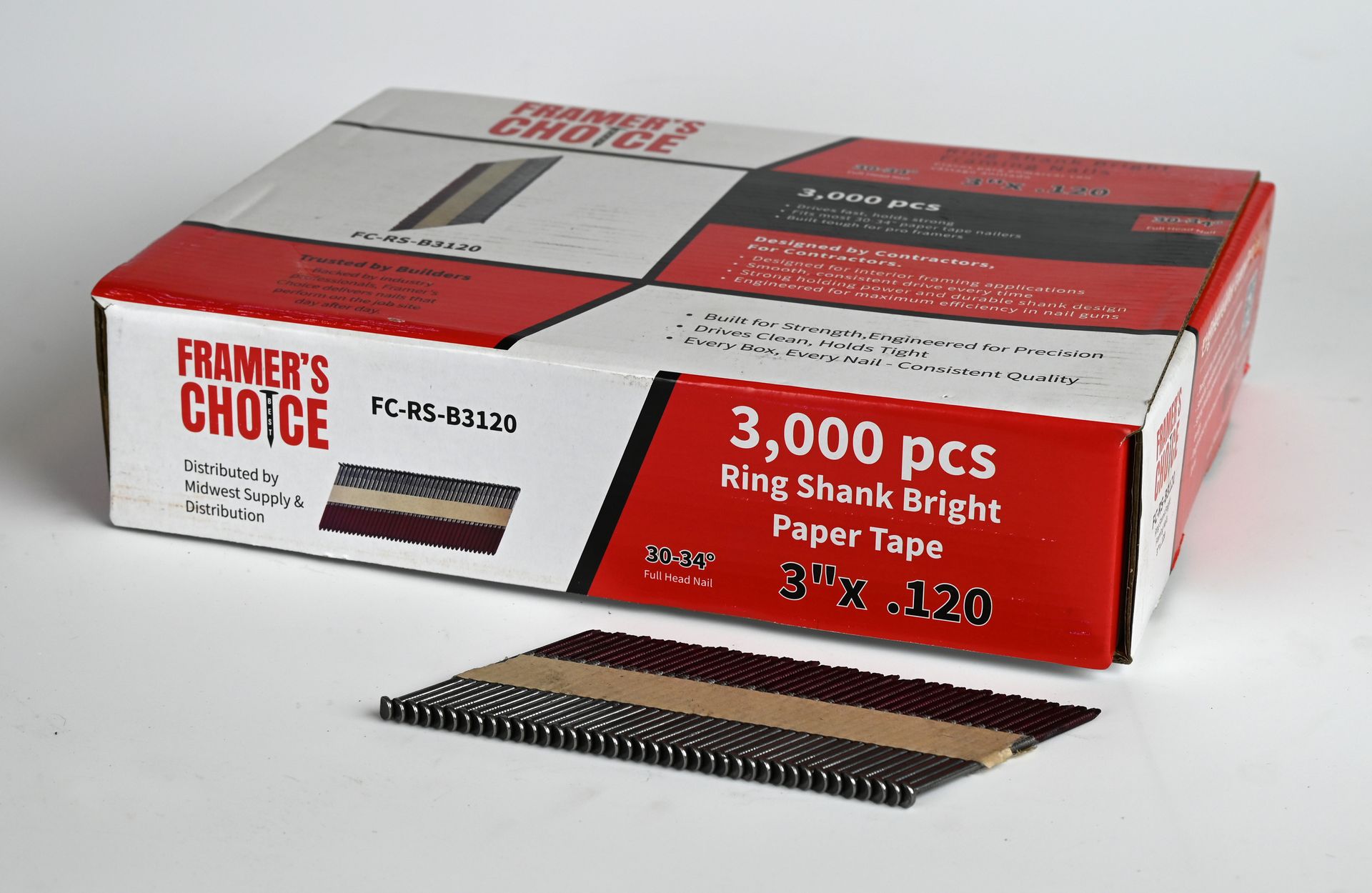 Midwest Supply & Distribution Framer's Best Choice Ring Shank Bright 3inch x 120 Box and Nails