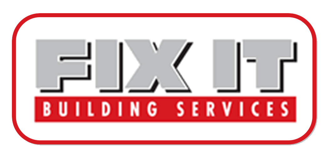 A fix it building services logo on a white background