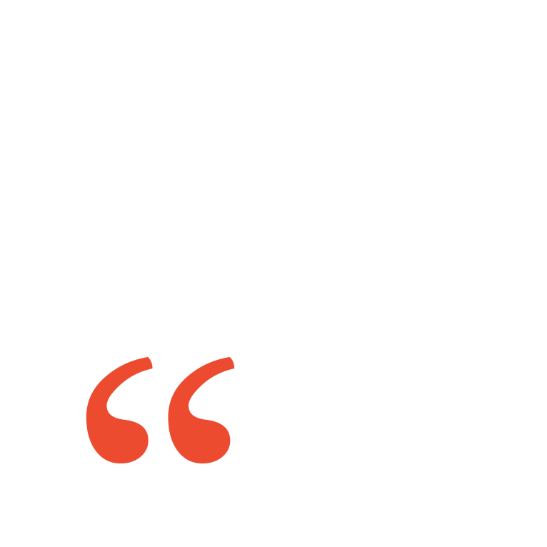 A pair of red quotation marks on a white background.