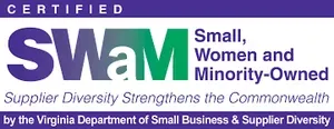 CERTIFIED SWaM logo with purple text: Small, Women and Minority-Owned Supplier Diversity Strengthens the Commonwealth