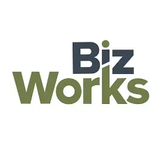 BizWorks logo in dark blue and olive green text on a white background