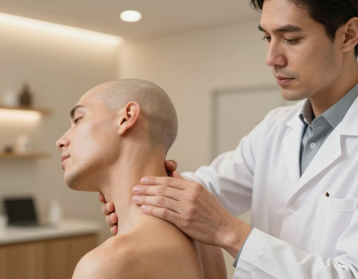 Chiropractor examining patient's neck and cervical spine