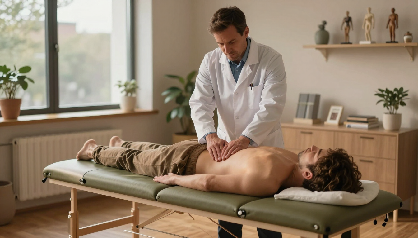 Chiropractor performing spinal adjustment