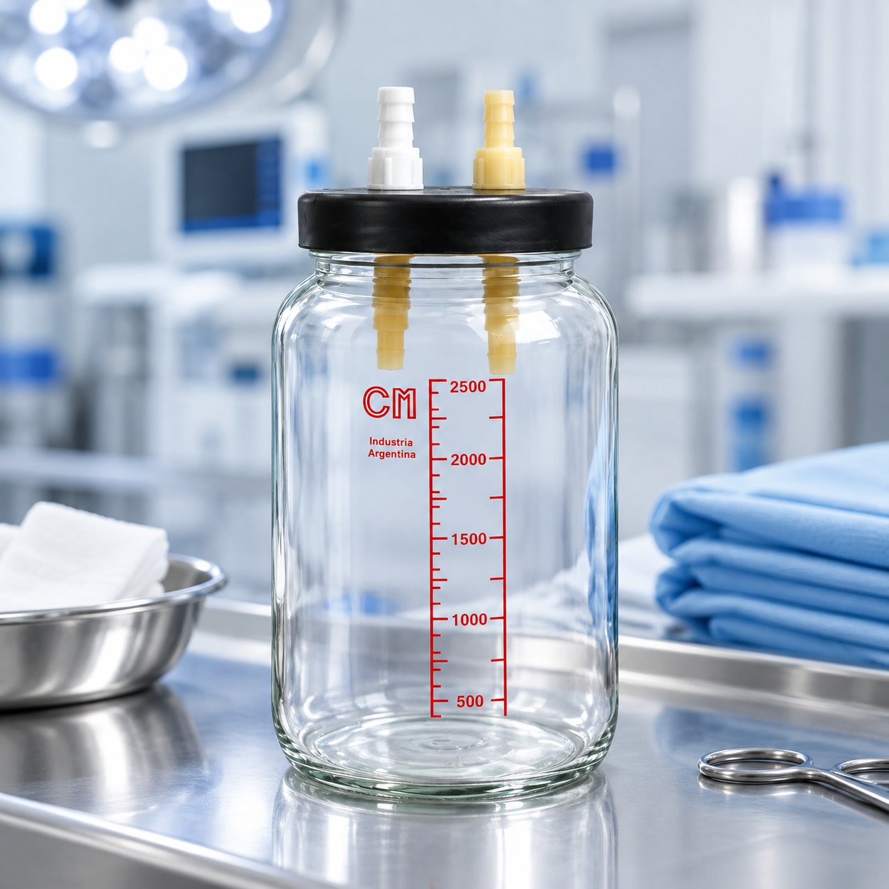 Frascos Finochietto de vidrio en un entorno de elaboración médica.