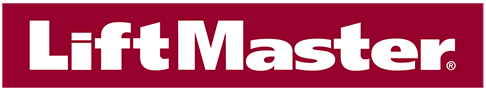 LiftMaster logo in white on a burgundy background