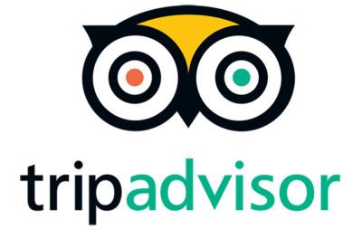 Tripadvisor logo with owl eyes above the word “tripadvisor” in black and green