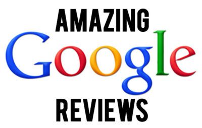 Amazing Google reviews logo with colorful Google text between bold black words