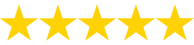 Five gold stars in a row on a white background
