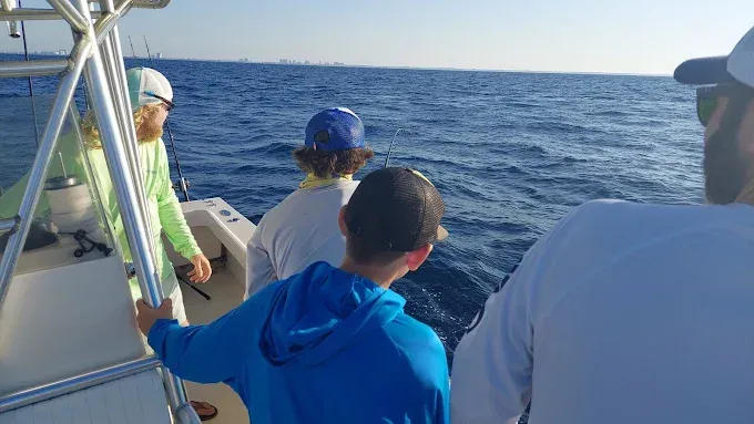 People on a boat looking out over the ocean on a sunny day