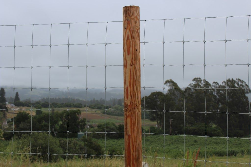 A fence with a wooden post in the middle of it