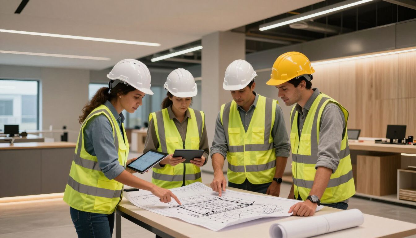 Equipo técnico de PLAFONES Y ACABADOS DECORATIVOS planeando una instalación de Tablaroca y plafones