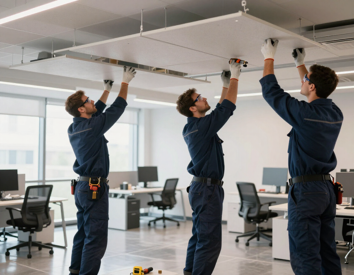 Instalación de plafón en oficina con acabado profesional