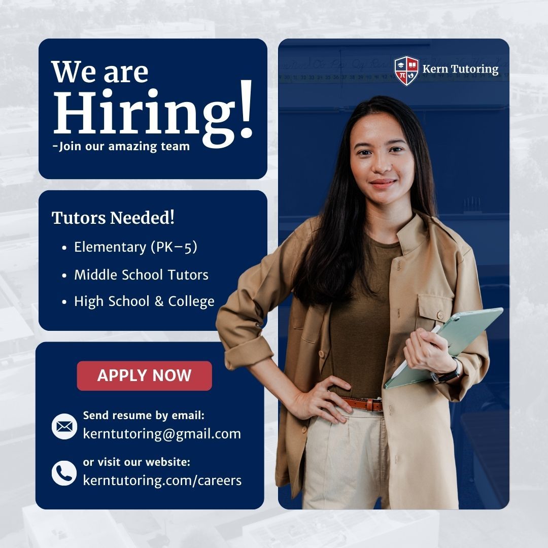 Advertisement for tutors. Woman holding a tablet. Text says