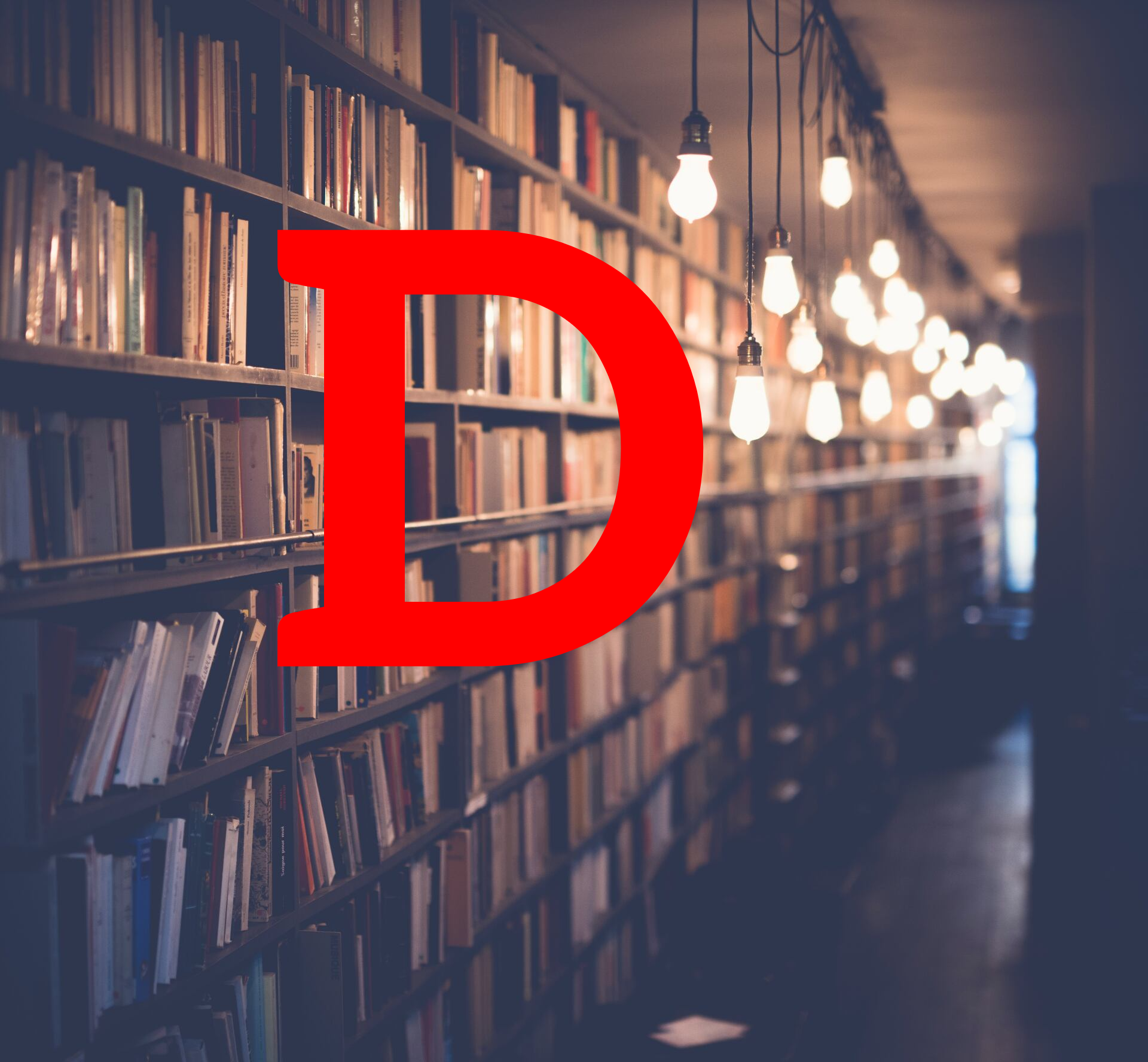Bibliothek mit rotem Buchstabe D