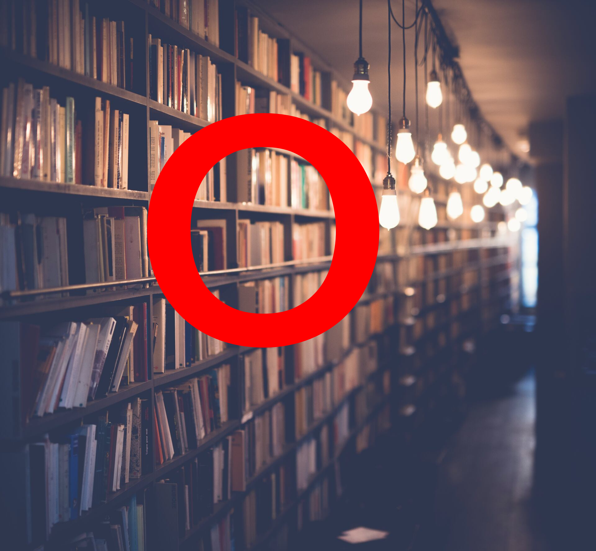 Bibliothek mit rotem Buchstabe O