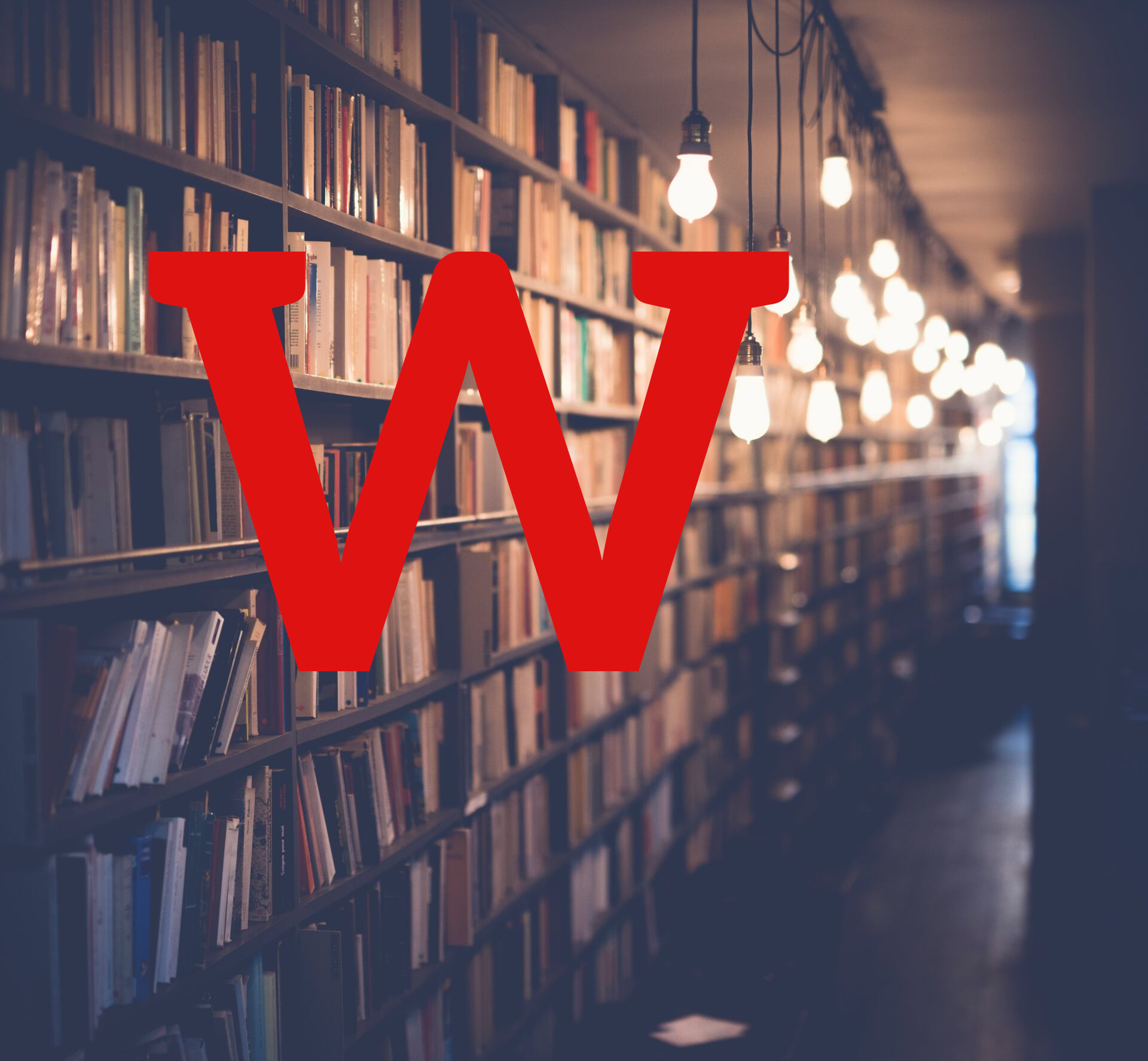 Bibliothek mit rotem Buchstabe W