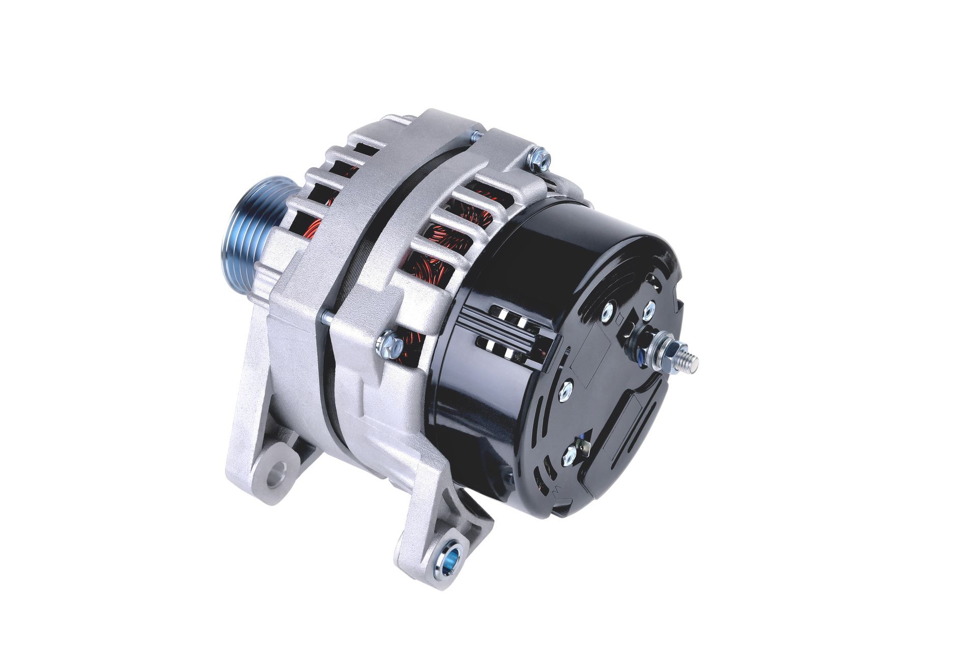 Close-up of a solenoid pump with metallic housing. Close-up of a solenoid pump with metallic housing.